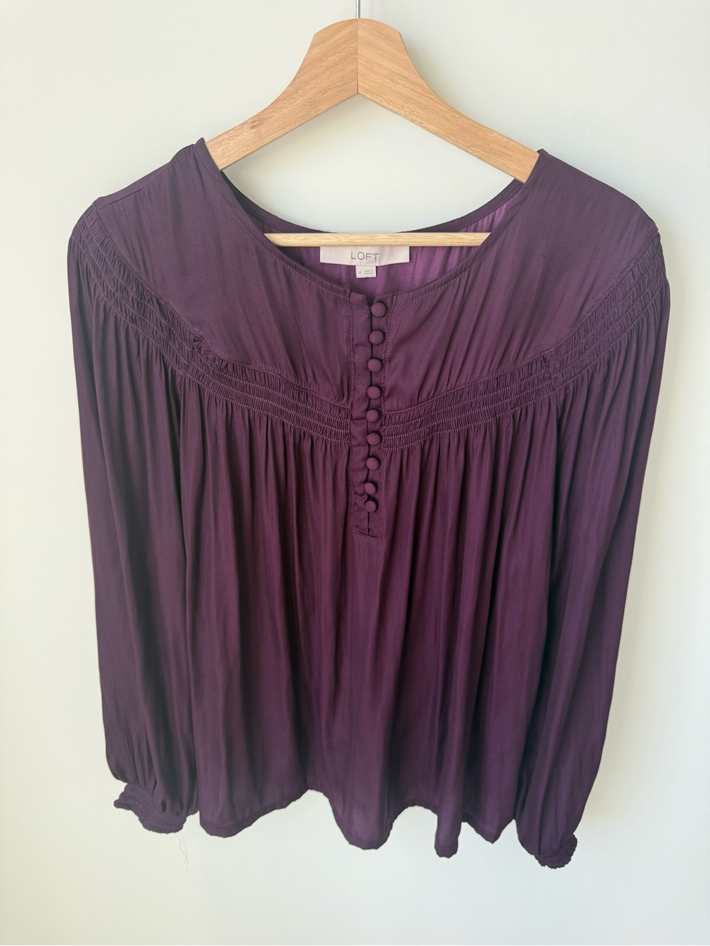 LOFT Purple Long-Sleeve Peasant Blouse | M